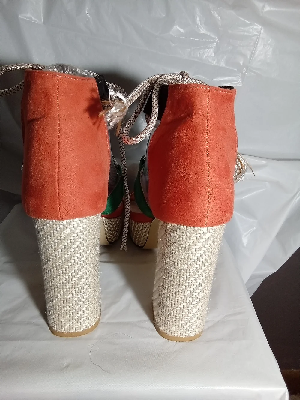 Block Heel Colorblock Espadrille Platform Sandals. Yellow, Green & Orange